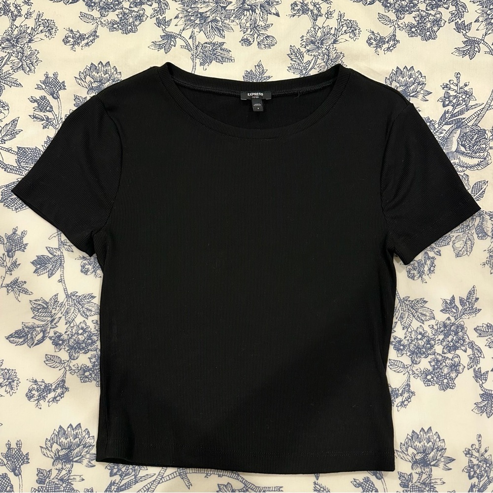 Express Black Ribbed Short Sleeve Top